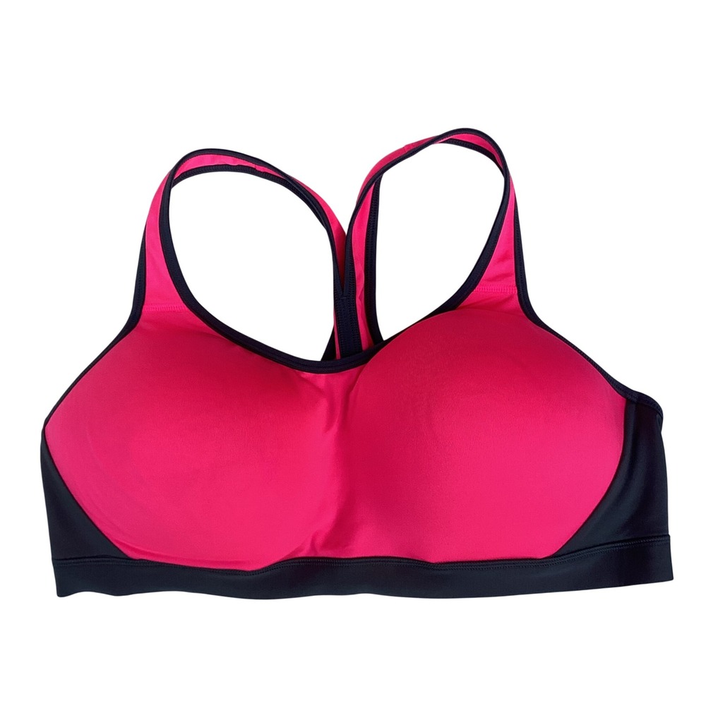 Champion Duo Dry Sports Bra Pink Gray Molded Cup Racerback High Impact XL